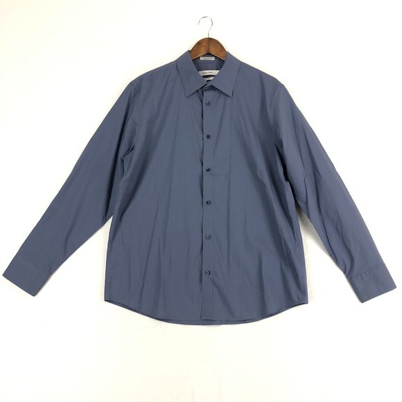 Calvin Klein Men's Size Large Blue Non-Iron Collared Button Down Dress Shirt - Picture 1 of 8